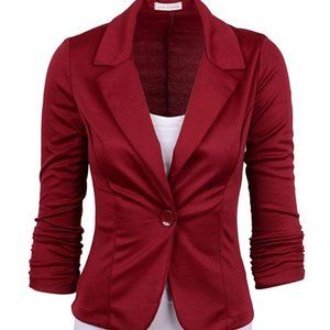 Auliné Collection Burgundy Stretch Knit Blazer